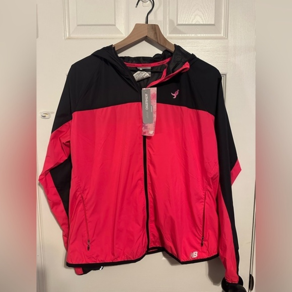 New Balance Pink and Black hooded Windbreaker Jacket Susan G Coleman
